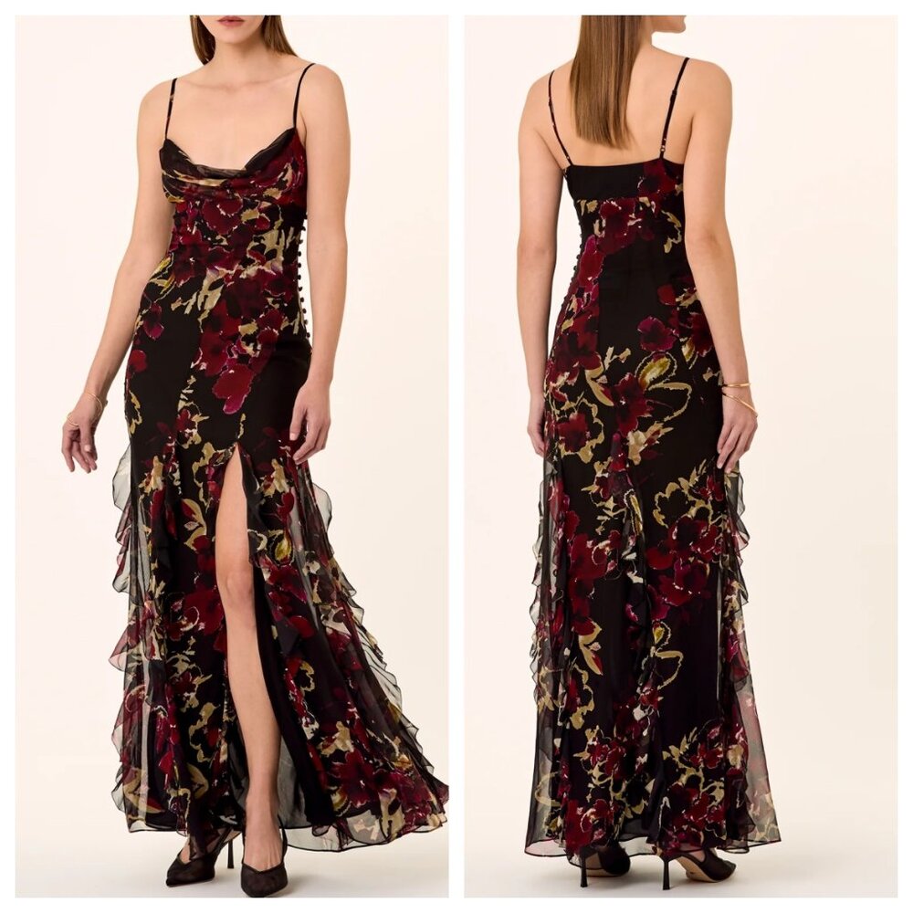 Nicholas Kamila Ruffle Cowl Gown Floral Silk